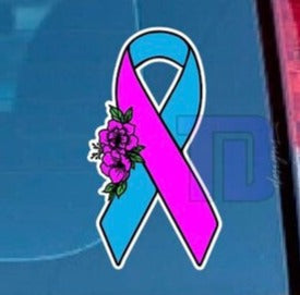 Pink and blue Floral awareness ribbon decal sticker