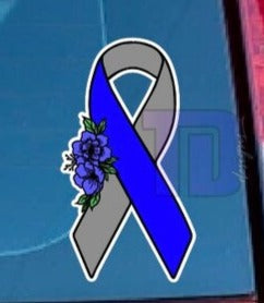 Grey and blue Floral awareness ribbon decal sticker