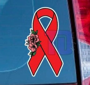 Red Floral awareness ribbon decal sticker