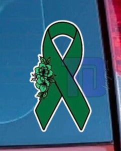 Dark green Floral awareness ribbon decal sticker