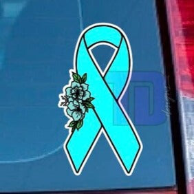 Light blue Floral awareness ribbon decal sticker