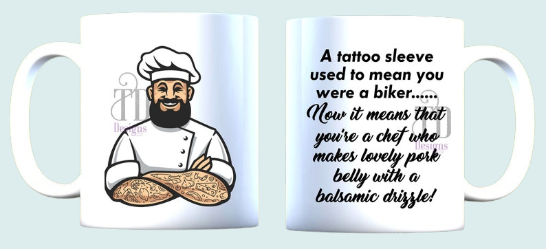 Tattoo sleeve male chef cook mug