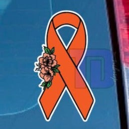 Orange Floral awareness ribbon decal sticker