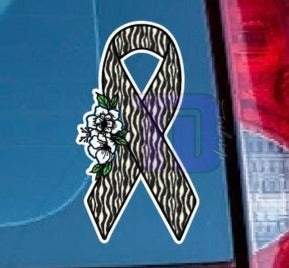 Zebra print black and white Floral awareness ribbon decal sticker