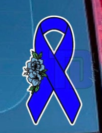 Dark blue Floral awareness ribbon decal sticker