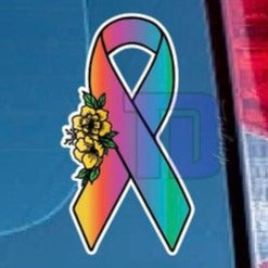 Rainbow multicoloured Floral awareness ribbon decal sticker