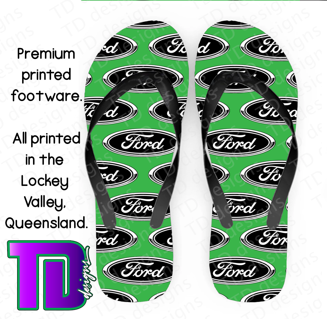 Green ford thongs flip-flops pluggers