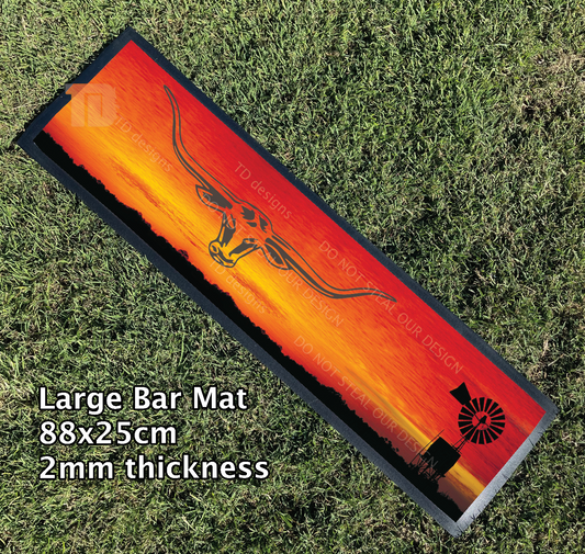 Longhorn bull skull outback sunset Bar Mat Runner