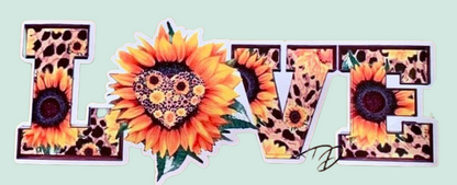 LOVE sunflowers leopard print decal sticker