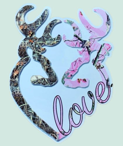 Love camouflage deer head pink green decal sticker