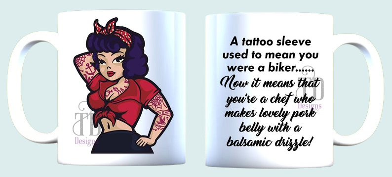 Tattoo sleeve female chef cook mug