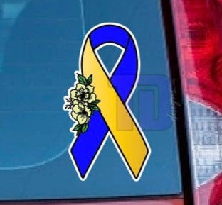 Yellow and blue Floral awareness ribbon decal sticker