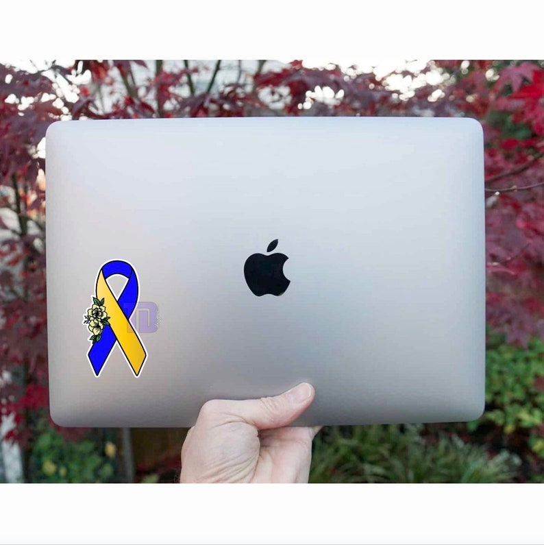 Yellow and blue Floral awareness ribbon decal sticker