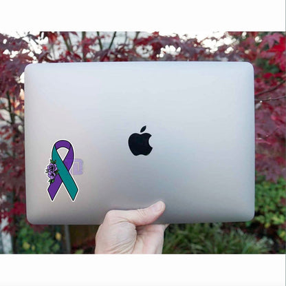 Teal and purple Floral awareness ribbon decal sticker