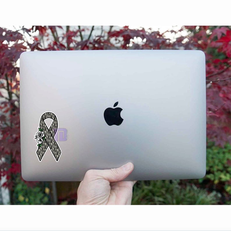 Zebra print black and white Floral awareness ribbon decal sticker