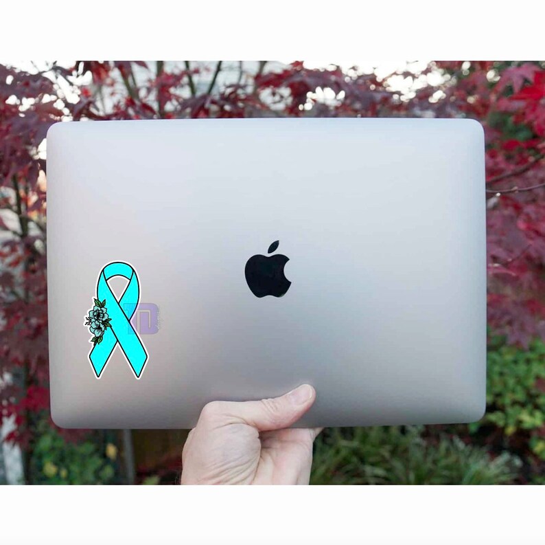 Light blue Floral awareness ribbon decal sticker