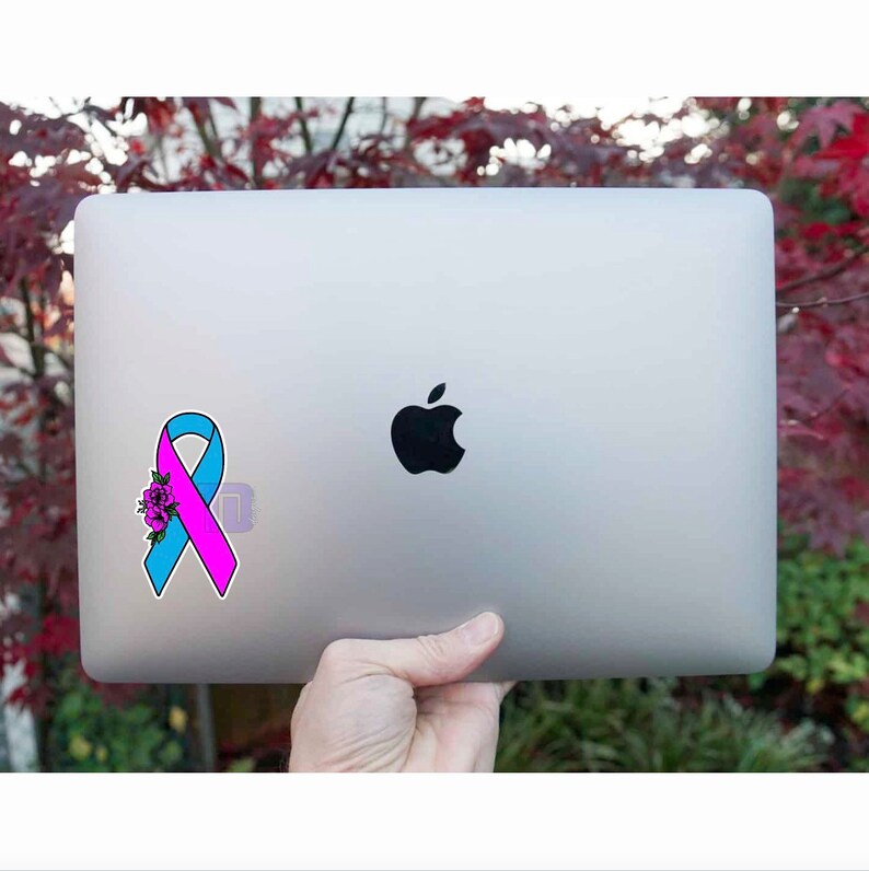 Pink and blue Floral awareness ribbon decal sticker