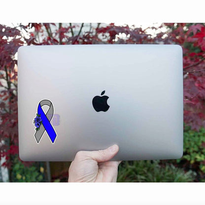 Grey and blue Floral awareness ribbon decal sticker