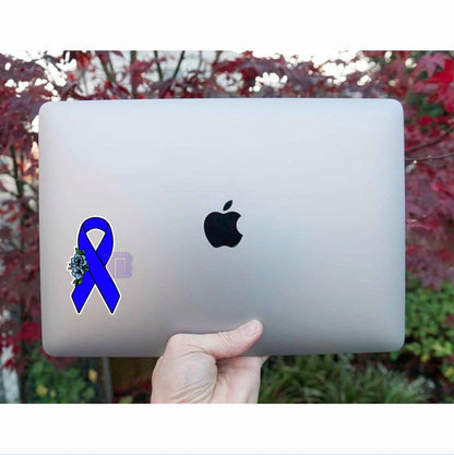 Dark blue Floral awareness ribbon decal sticker