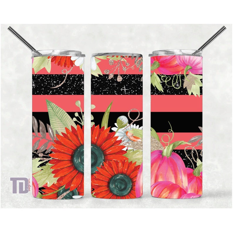 red sunflower floral striped Tumbler