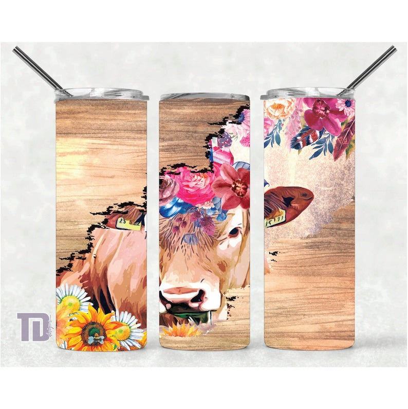 boho cow floral Tumbler