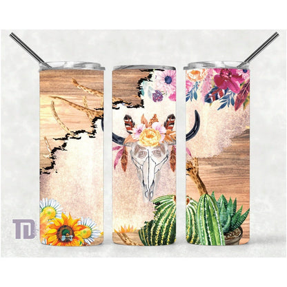 boho cow skull cactus Tumbler