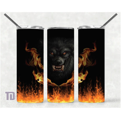 wolf fire dark flames Tumbler