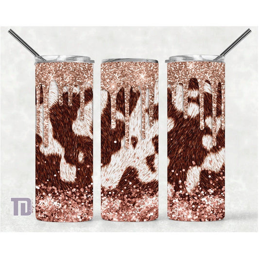 cow hide brown white rose gold glitter Tumbler