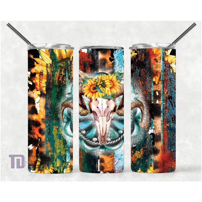 rams head bull sunflowers boho Tumbler