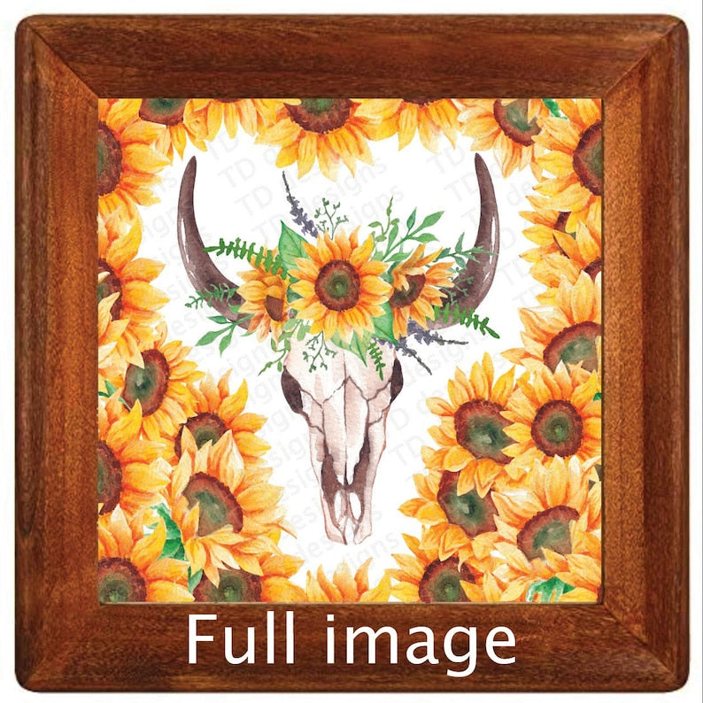 sunflower bulls head boho floral Tumbler decal sticker