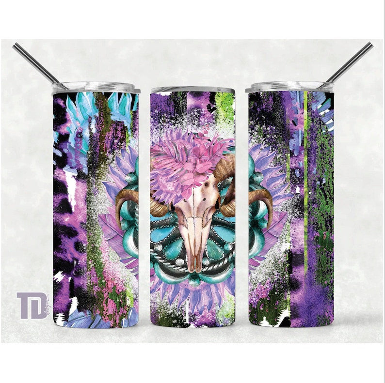 rams head floral boho skull Tumbler