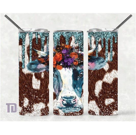 cow hide head floral glitter Tumbler