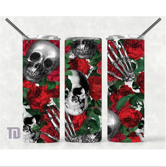 skull skulls red roses Tumbler