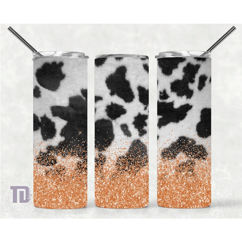 cow print gold glitter black and white Tumbler