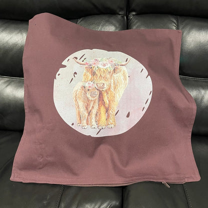 Highland cow calf cushion pillow cover case image 2