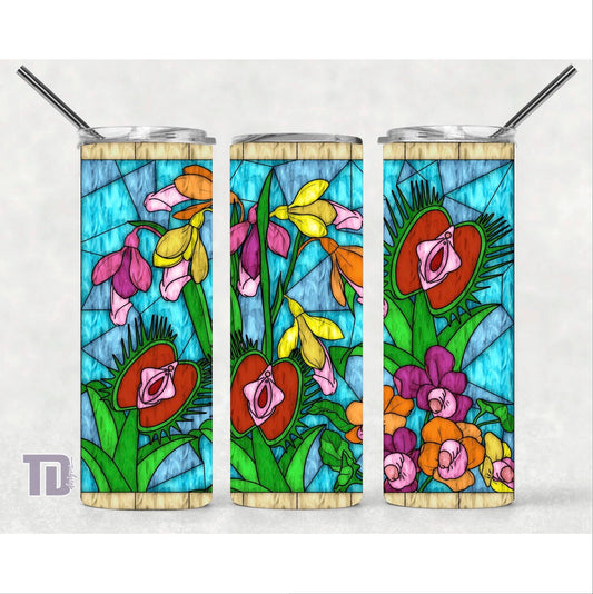 Suspicious flowers penis vagina stained glass Tumbler