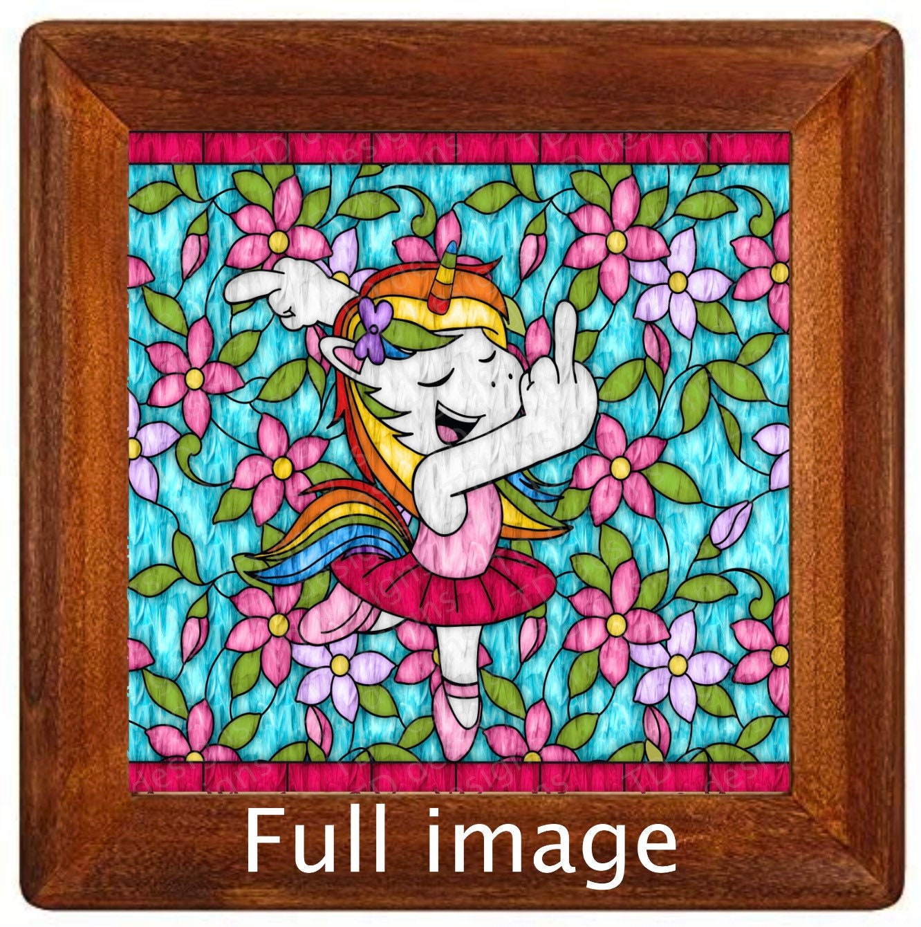 unicorn rude middle finger stained glass tumbler