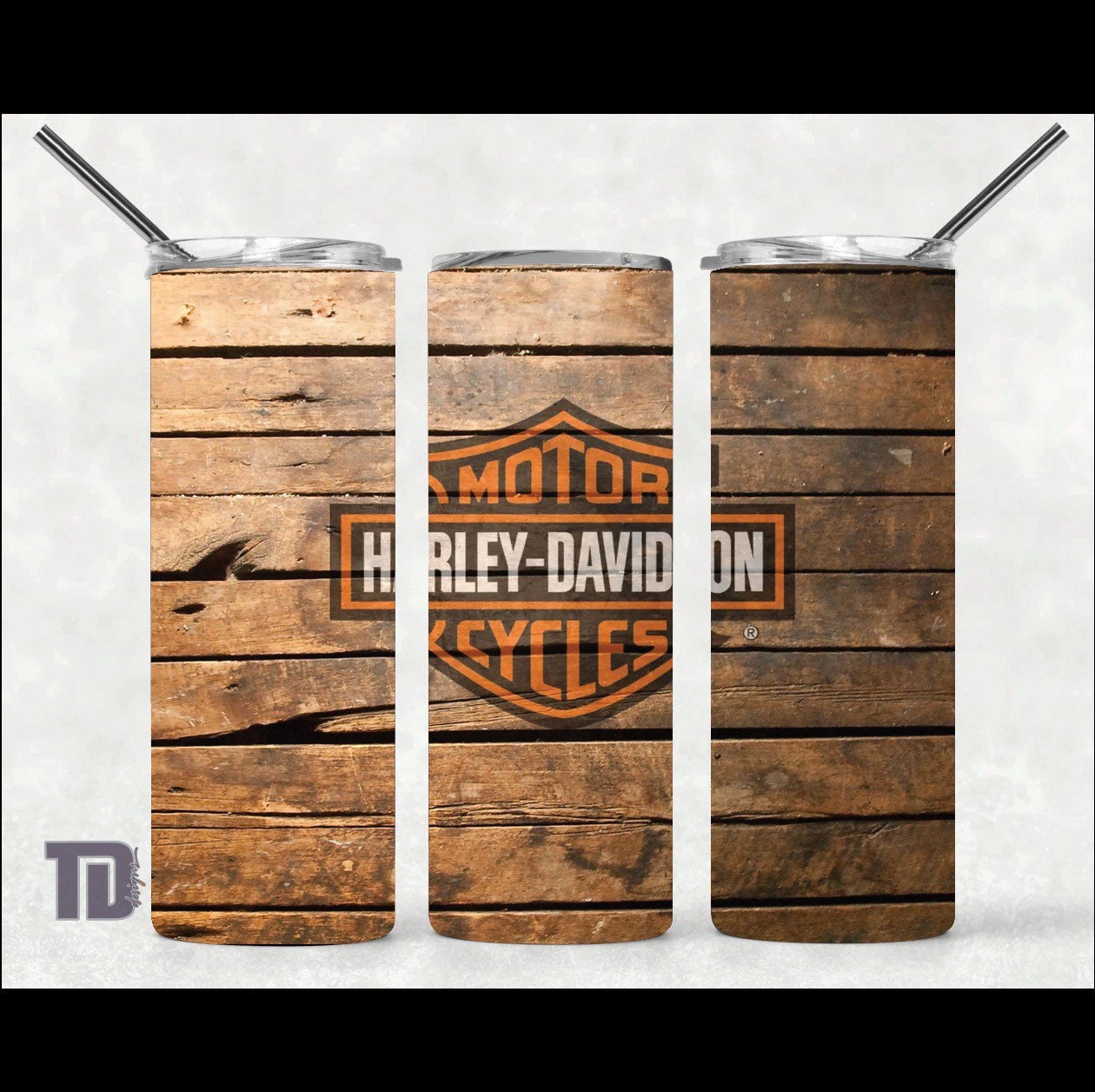 Wood grain Harley Davidson motorbike Tumbler