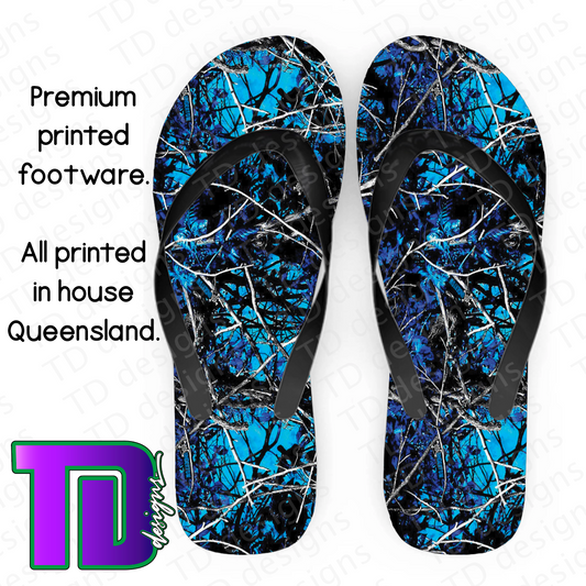 Blue camo camouflage thongs flip-flops pluggers