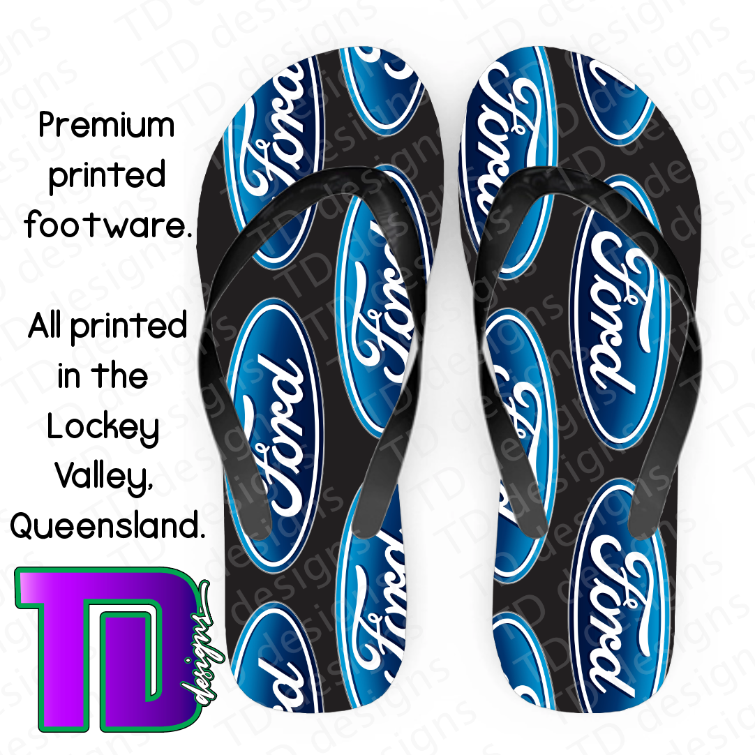 Black blue ford thongs flip-flops pluggers