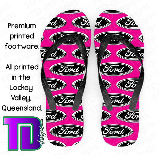 Pink ford thongs flip-flops pluggers