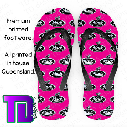 Pink Mack Truck thongs flip-flops pluggers