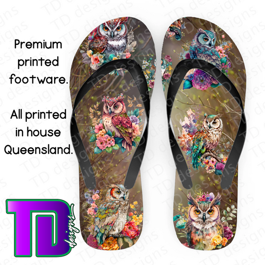 Owl thongs flip-flops pluggers