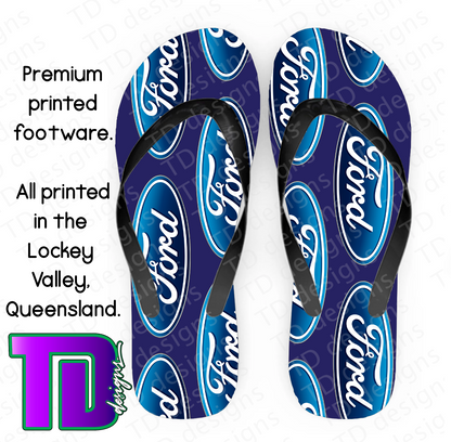 Big blue logo ford thongs flip-flops pluggers