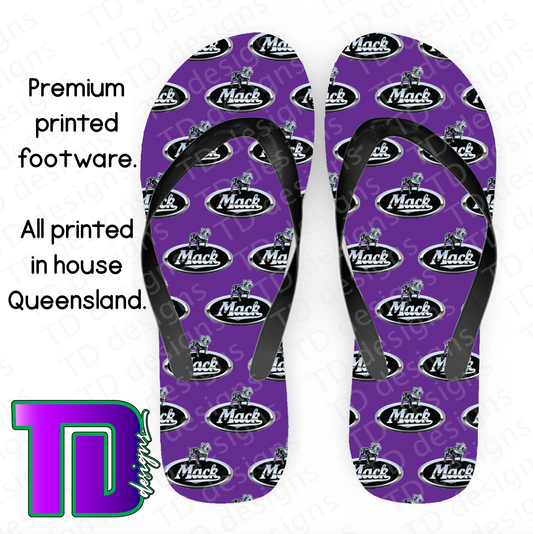 Purple Mack truck thongs flip-flops pluggers