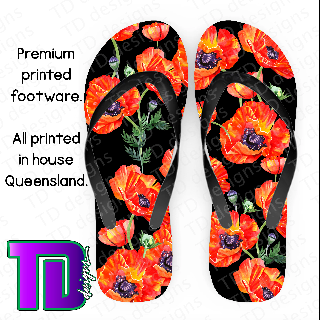 Poppy ANZAC Army thongs flip-flops pluggers