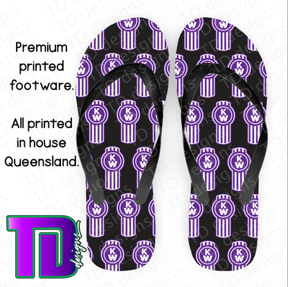 Purple Kenworth truck thongs flip-flops pluggers